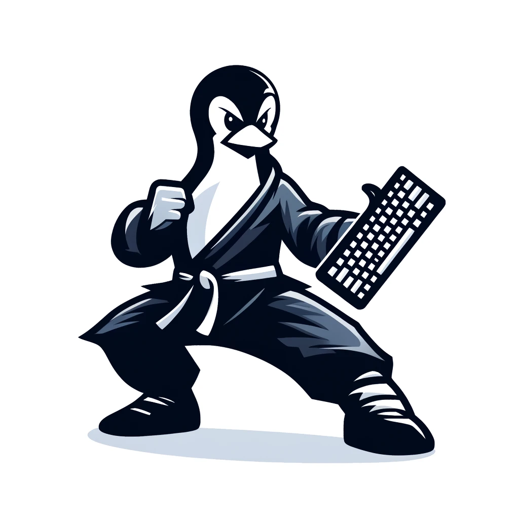 A linux penguing fighting with a keyboard